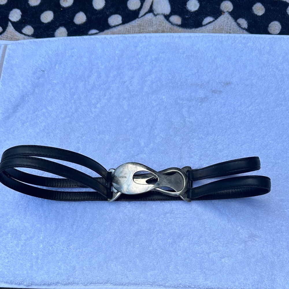 Escada Black Leather Belt with Silver Accents
